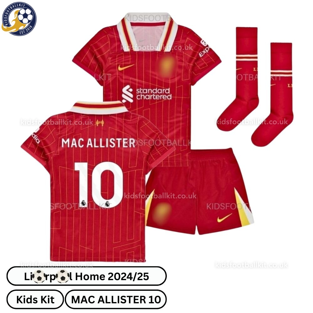 Lvr^_^pooI Home Kids Football Kit 2024/25 – MAC ALLISTER 10 (With Socks)